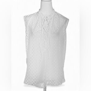 LOFT White Textured Sleeveless Blouse Medium